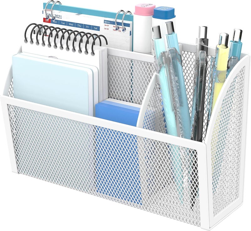 DALTACK Magnetic Pencil Holder Magnetic Shelf for the Whiteboard 3-Grid Mesh Magnetic Pen Holder for Refrigerator Magnetic Organizer Locker Accessories Organizer for Home, School and Office, White - Image 1